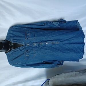 LOVE Stitch Denim Long Sleeve Dress with Pockets | Blue | Medium